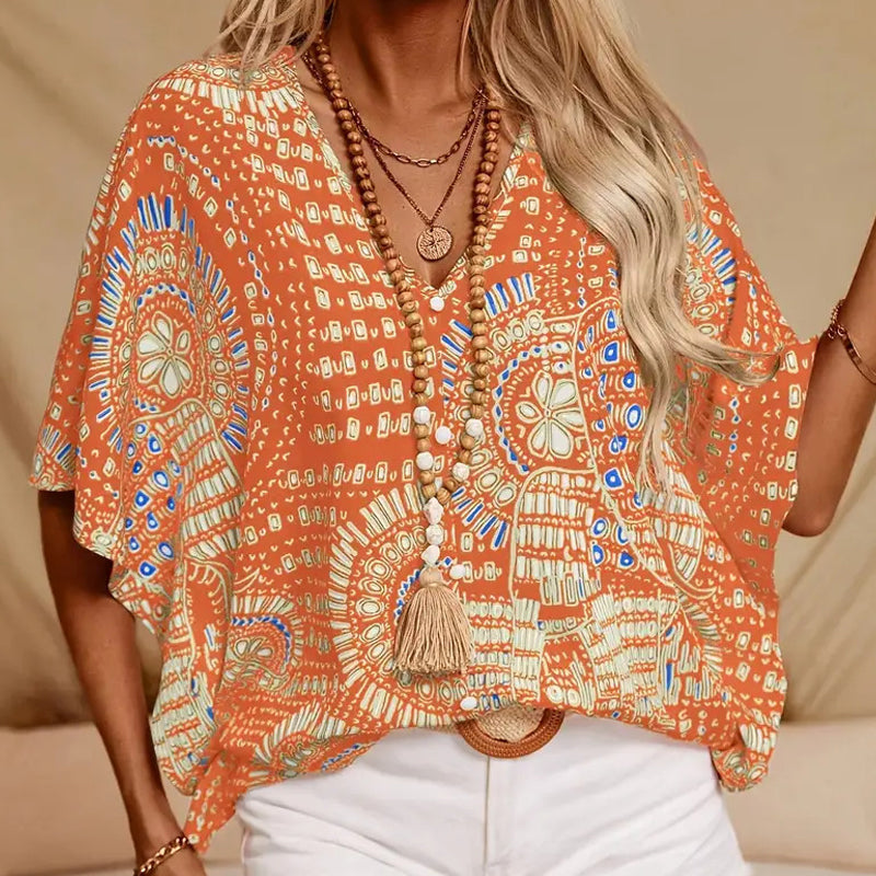 🌺 Neuheiten – V-Ausschnitt-Top mit Blumenprint – leicht und luftig für den Urlaub 🌿-7