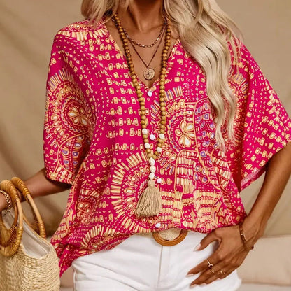 🌺 Neuheiten – V-Ausschnitt-Top mit Blumenprint – leicht und luftig für den Urlaub 🌿-6