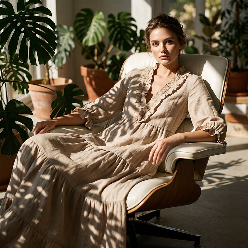 👗 50% RABATT! ✨ Damen Rüschenbesatz V-Ausschnitt Maxikleid – Gestuft, leicht & romantisch – Perfekt für Sommer, Strand oder besondere Anlässe – femininer Look mit viel Bewegung 🌸💃☀️-6