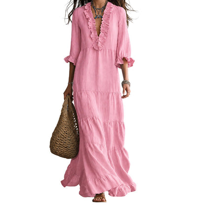 👗 50% RABATT! ✨ Damen Rüschenbesatz V-Ausschnitt Maxikleid – Gestuft, leicht & romantisch – Perfekt für Sommer, Strand oder besondere Anlässe – femininer Look mit viel Bewegung 🌸💃☀️-13
