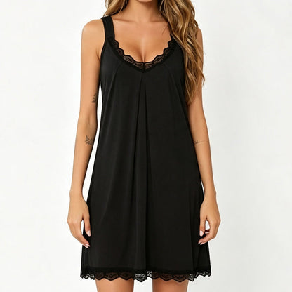 👗🌙 50% RABATT! Damen Spitzen-V-Ausschnitt Nachthemd – Lockeres Modal Unterkleid – Bequem, atmungsaktiv & perfekt für erholsamen Schlaf ✨-8