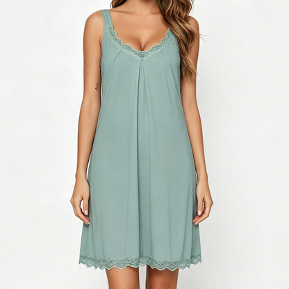 👗🌙 50% RABATT! Damen Spitzen-V-Ausschnitt Nachthemd – Lockeres Modal Unterkleid – Bequem, atmungsaktiv & perfekt für erholsamen Schlaf ✨-12