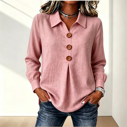 Damen elegantes Oberteil mit Reverskragen und Knopfleiste-11