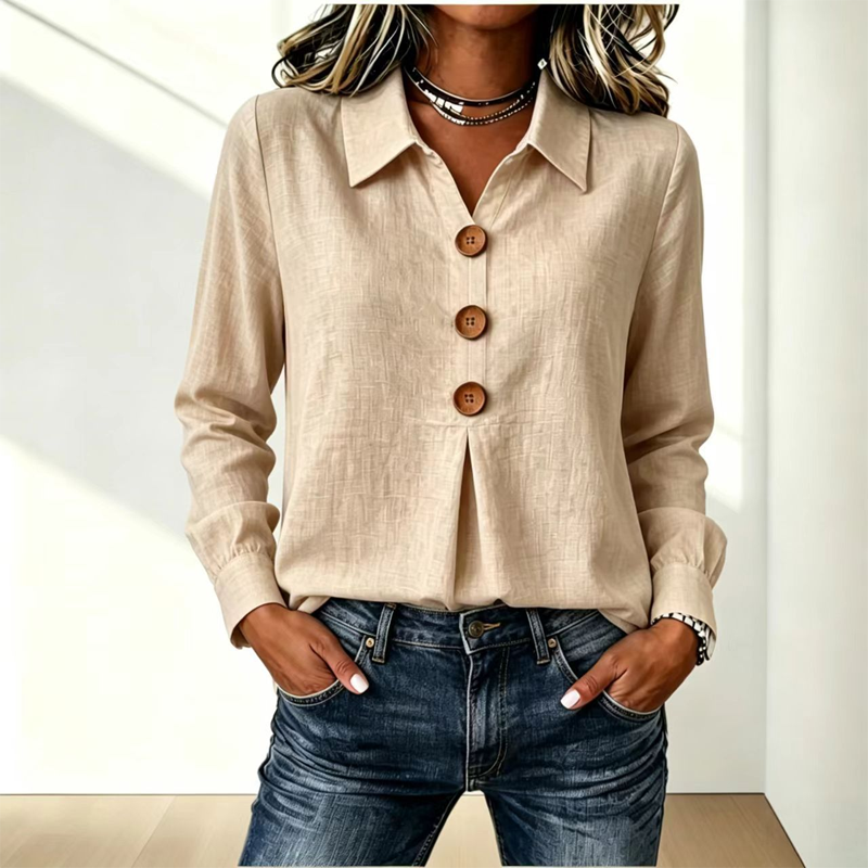 Damen elegantes Oberteil mit Reverskragen und Knopfleiste-22