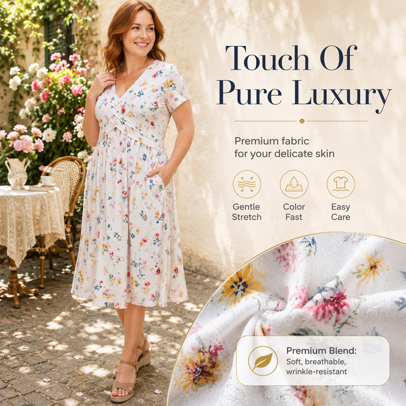 🔥Heißer Verkauf 50% Rabatt🔥👗Damenkleid mit V-Ausschnitt, Blumenmuster und gedrehter Taille✨