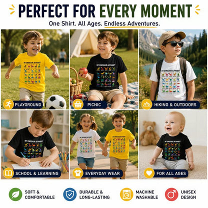 📢📢 50 % Rabatt!! 🥳🎁 Kinder-T-Shirt mit Dinosaurier-Alphabet-Grafik 🦕🔤-6