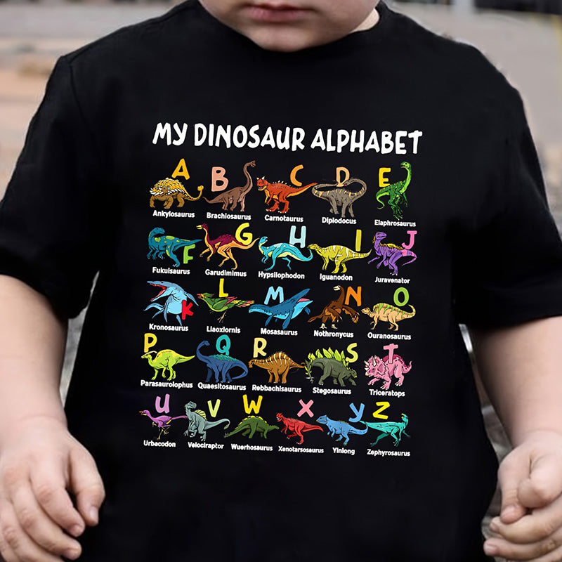 📢📢 50 % Rabatt!! 🥳🎁 Kinder-T-Shirt mit Dinosaurier-Alphabet-Grafik 🦕🔤-10