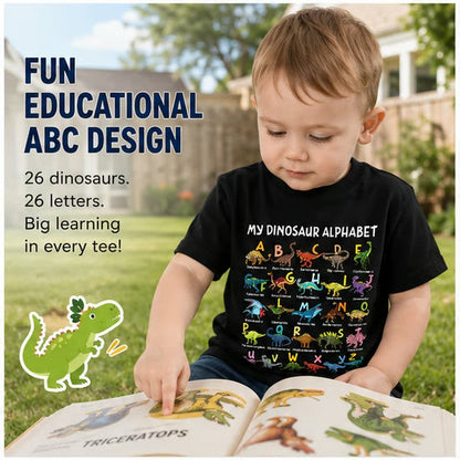 📢📢 50 % Rabatt!! 🥳🎁 Kinder-T-Shirt mit Dinosaurier-Alphabet-Grafik 🦕🔤-3