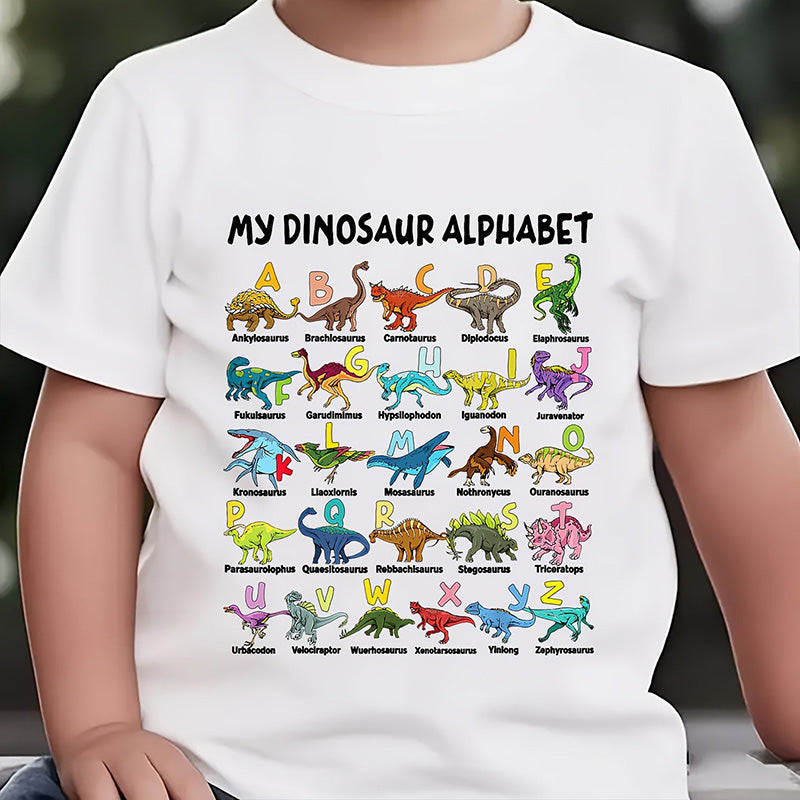 📢📢 50 % Rabatt!! 🥳🎁 Kinder-T-Shirt mit Dinosaurier-Alphabet-Grafik 🦕🔤-11