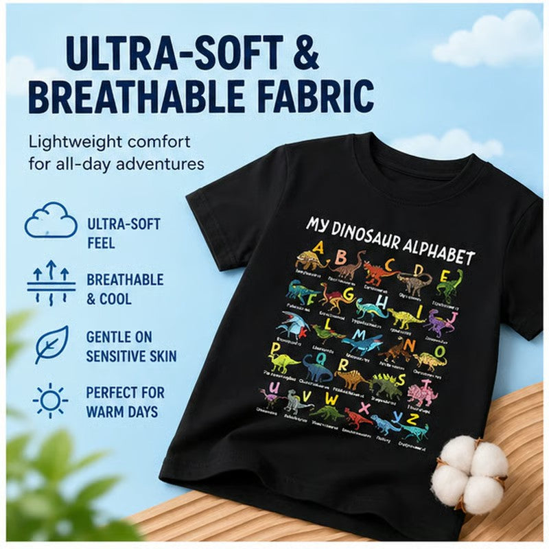 📢📢 50 % Rabatt!! 🥳🎁 Kinder-T-Shirt mit Dinosaurier-Alphabet-Grafik 🦕🔤-1