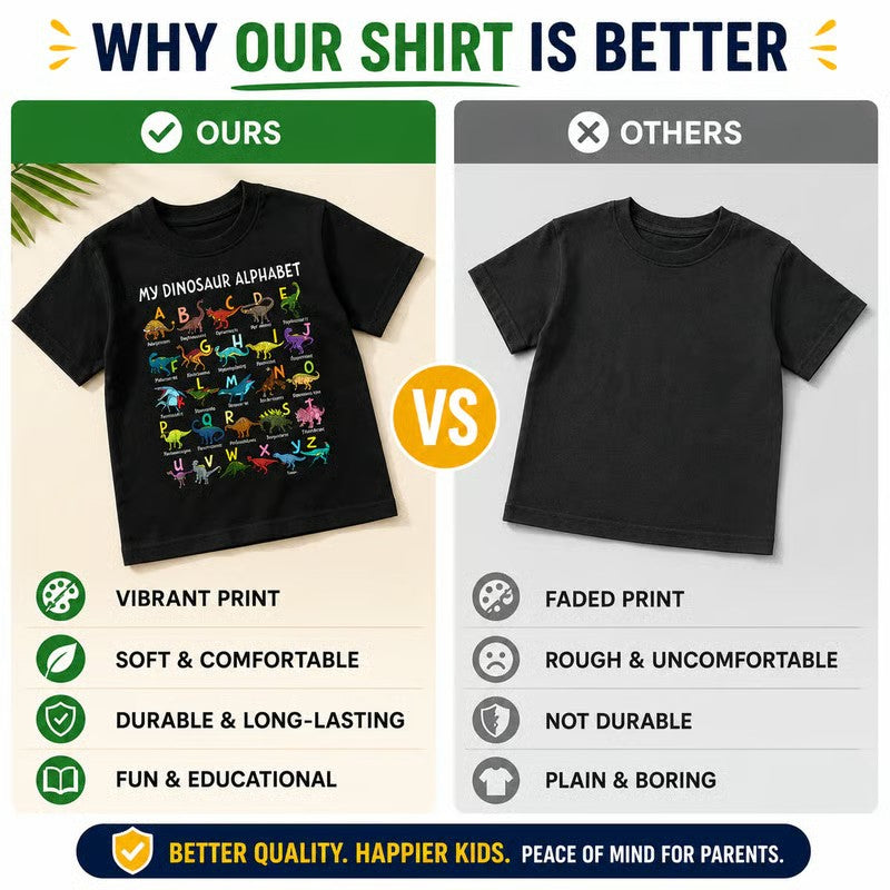 📢📢 50 % Rabatt!! 🥳🎁 Kinder-T-Shirt mit Dinosaurier-Alphabet-Grafik 🦕🔤-2