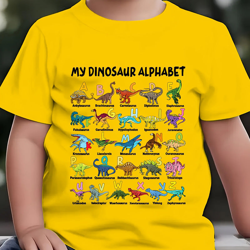📢📢 50 % Rabatt!! 🥳🎁 Kinder-T-Shirt mit Dinosaurier-Alphabet-Grafik 🦕🔤-12