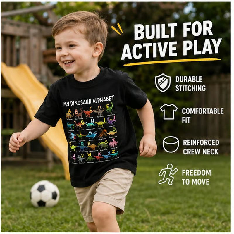 📢📢 50 % Rabatt!! 🥳🎁 Kinder-T-Shirt mit Dinosaurier-Alphabet-Grafik 🦕🔤-4