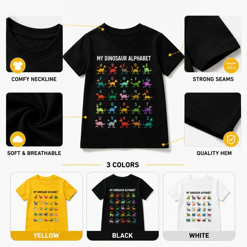 📢📢 50 % Rabatt!! 🥳🎁 Kinder-T-Shirt mit Dinosaurier-Alphabet-Grafik 🦕🔤-7