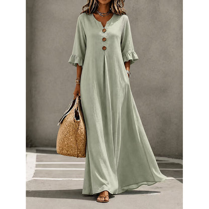 👗Maxikleid für Damen mit V-Ausschnitt und Rüschenärmeln-9