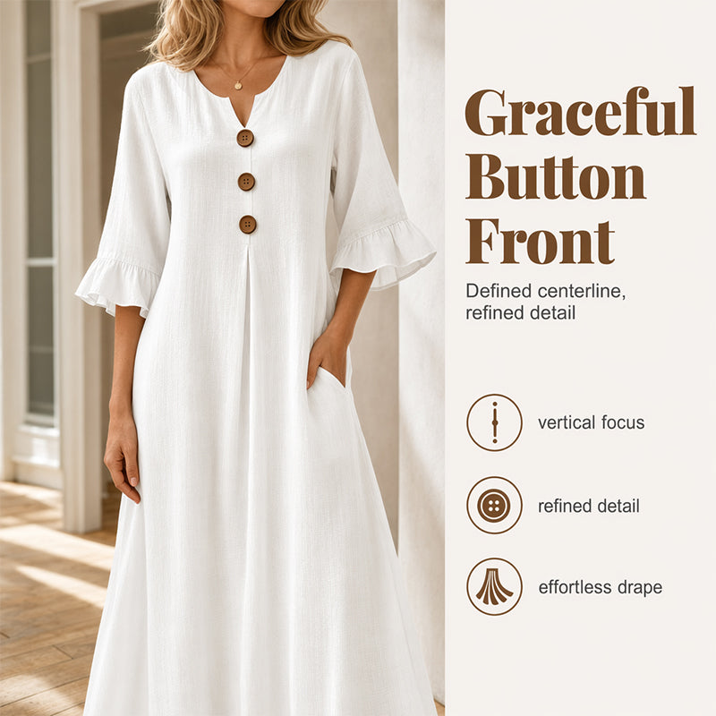 👗Maxikleid für Damen mit V-Ausschnitt und Rüschenärmeln-5