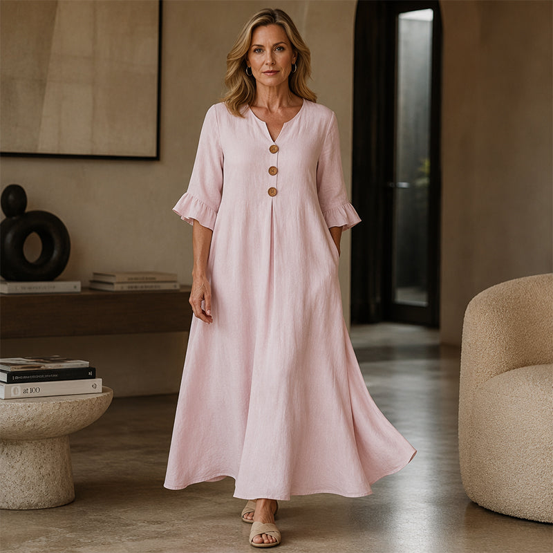 👗Maxikleid für Damen mit V-Ausschnitt und Rüschenärmeln-3