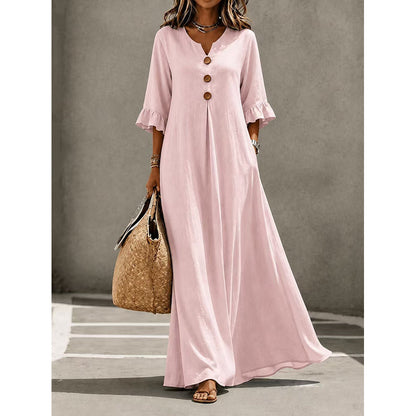 👗Maxikleid für Damen mit V-Ausschnitt und Rüschenärmeln-13