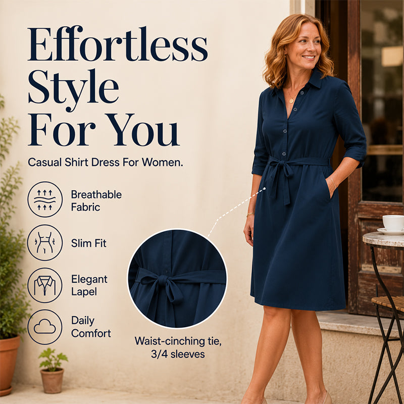 👗 Damen-Shirtkleid mit 3/4-Ärmeln & Gürtel – Figurschmeichelnd, vielseitig & bequem | Perfekt für jeden Anlass-4