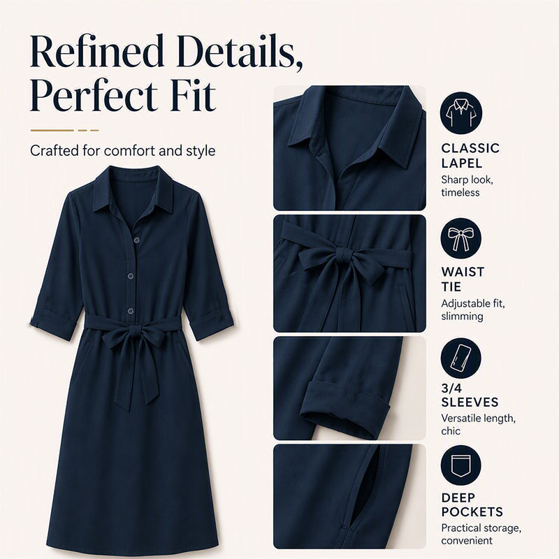 👗 Damen-Shirtkleid mit 3/4-Ärmeln & Gürtel – Figurschmeichelnd, vielseitig & bequem | Perfekt für jeden Anlass-1