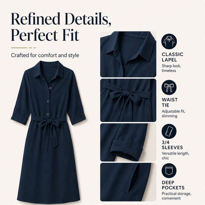 👗 Damen-Shirtkleid mit 3/4-Ärmeln & Gürtel – Figurschmeichelnd, vielseitig & bequem | Perfekt für jeden Anlass-1