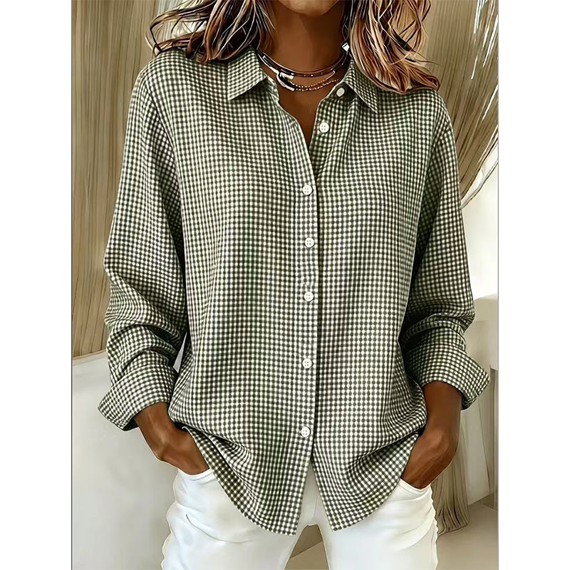 Langärmliges Retro-Karo-Oberteil für Damen-7