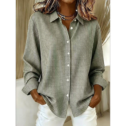 Langärmliges Retro-Karo-Oberteil für Damen-7