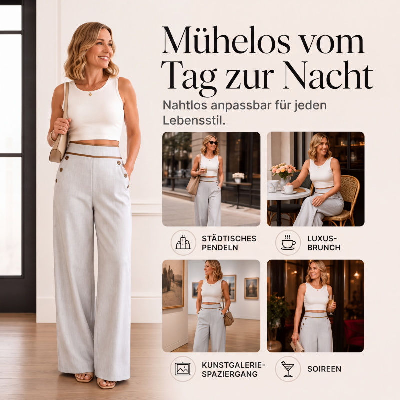 📢📢50%Rabatt!!!🎉✨Damen-Hochweitbund-Hosen mit kontrastierenden Besätzen-5