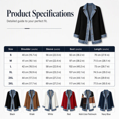 50% RABATT! ⭐ Eleganter Damenmantel aus Denim mit geripptem Strick-Einsatz-9