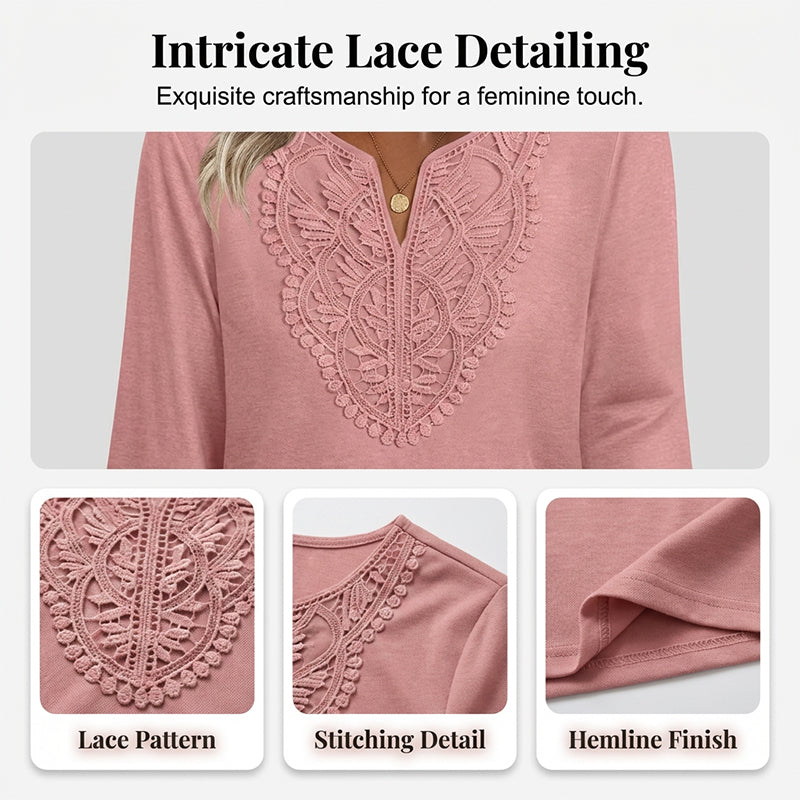 ☀️👚Top-Empfehlung – Bluse mit V-Ausschnitt und Spitzenbesatz – atmungsaktiver Stoff und figurschmeichelnder Fall für Arbeit oder Wochenende 🌿-9