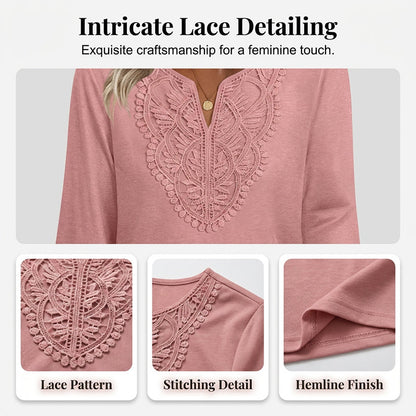 ☀️👚Top-Empfehlung – Bluse mit V-Ausschnitt und Spitzenbesatz – atmungsaktiver Stoff und figurschmeichelnder Fall für Arbeit oder Wochenende 🌿-9