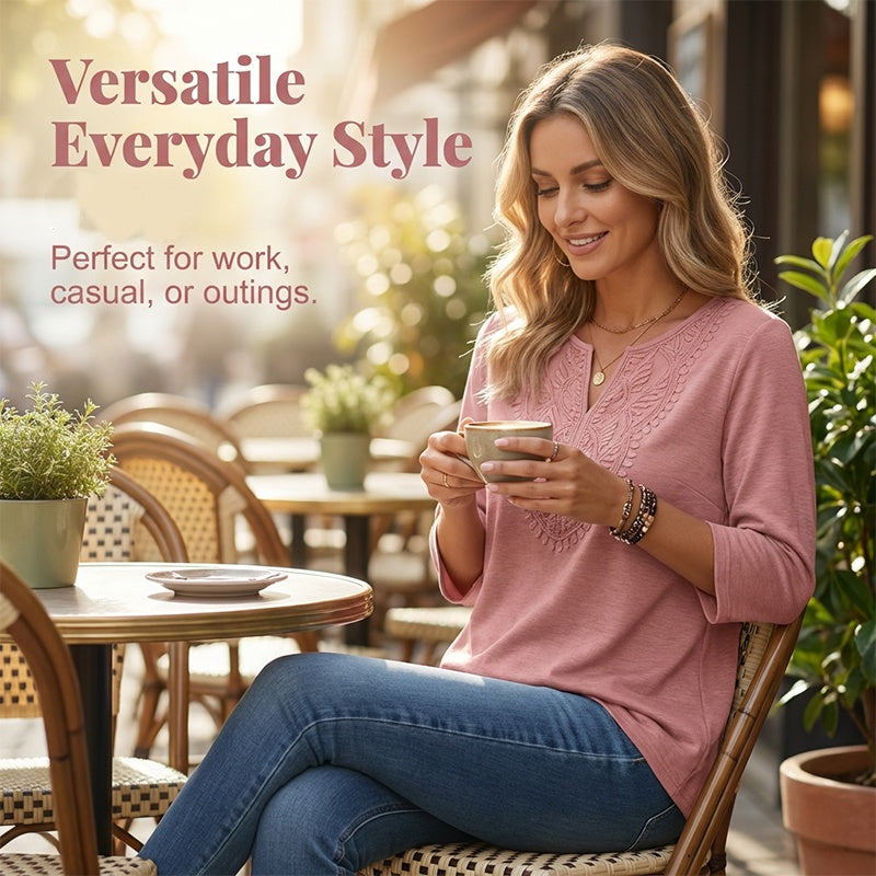 ☀️👚Top-Empfehlung – Bluse mit V-Ausschnitt und Spitzenbesatz – atmungsaktiver Stoff und figurschmeichelnder Fall für Arbeit oder Wochenende 🌿-13