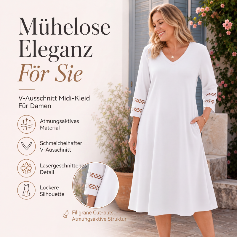 ⌛Zeitlich begrenztes Angebot-Legeres V-Ausschnitt-Midikleid für Damen