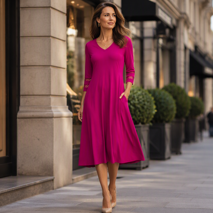 ⌛Zeitlich begrenztes Angebot-Legeres V-Ausschnitt-Midikleid für Damen-5