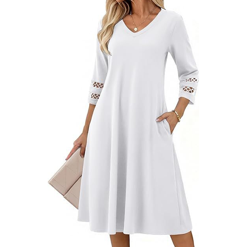 ⌛Zeitlich begrenztes Angebot-Legeres V-Ausschnitt-Midikleid für Damen-8