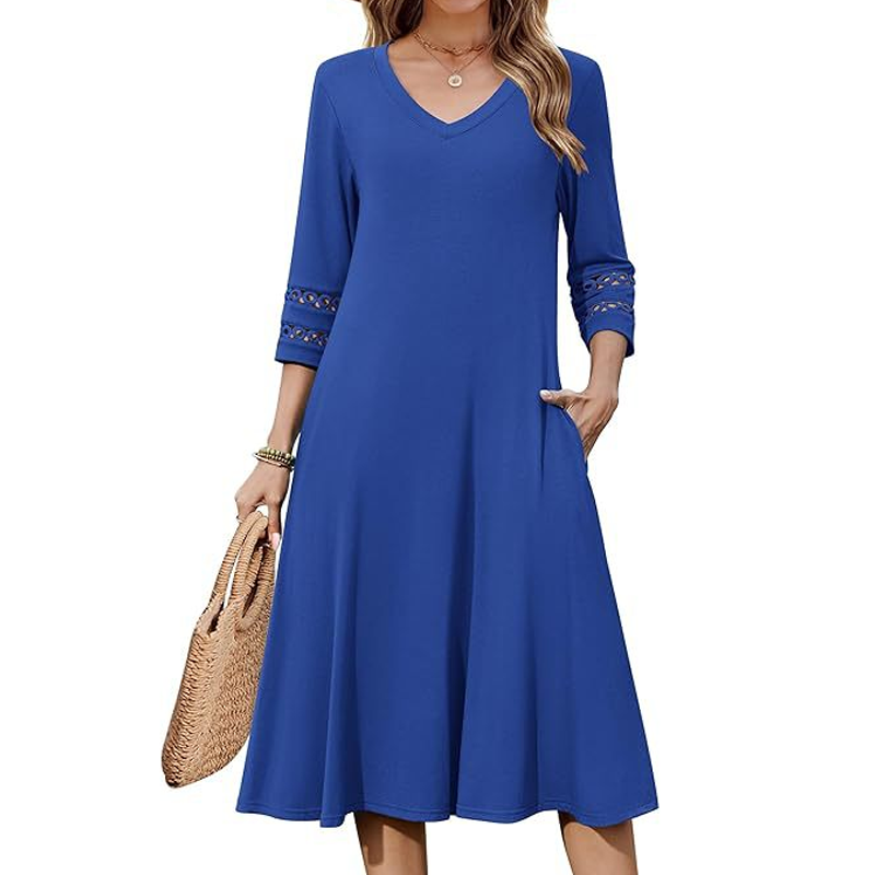⌛Zeitlich begrenztes Angebot-Legeres V-Ausschnitt-Midikleid für Damen-9