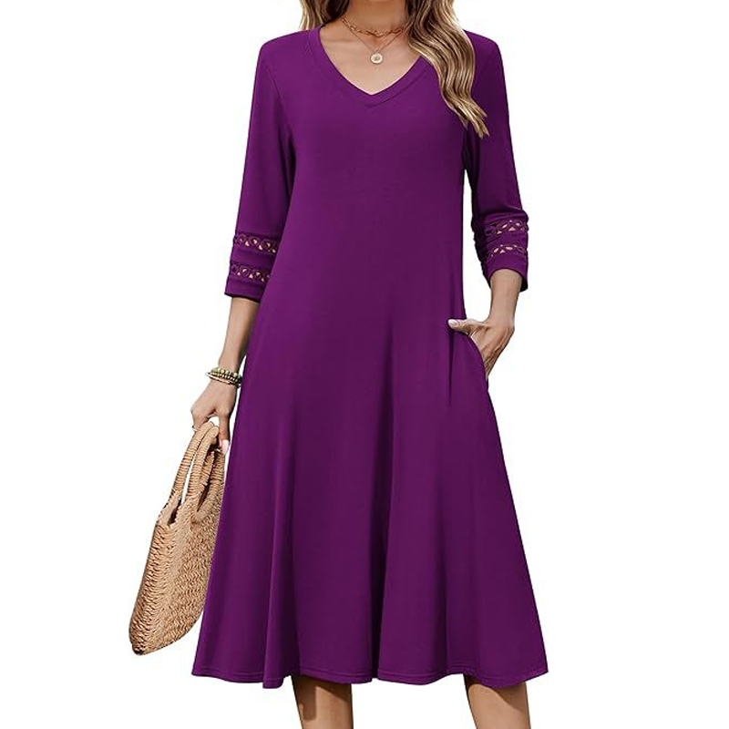 ⌛Zeitlich begrenztes Angebot-Legeres V-Ausschnitt-Midikleid für Damen-10