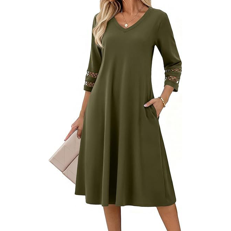 ⌛Zeitlich begrenztes Angebot-Legeres V-Ausschnitt-Midikleid für Damen-12