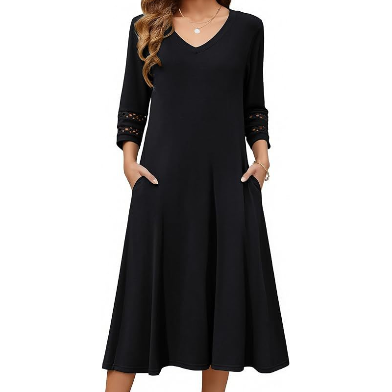⌛Zeitlich begrenztes Angebot-Legeres V-Ausschnitt-Midikleid für Damen-13