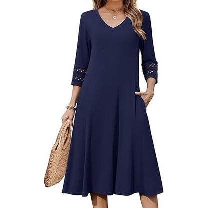 ⌛Zeitlich begrenztes Angebot-Legeres V-Ausschnitt-Midikleid für Damen-11