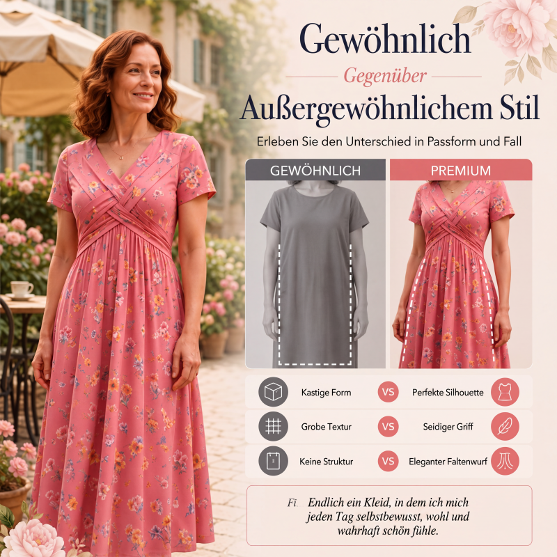 🌸🔥50% RABATT!🔥🔥Blumiges V-Ausschnitt-Kleid mit Taillendrehung – elegant und lässig für jeden Anlass-7