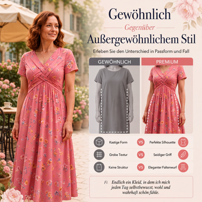 🌸🔥50% RABATT!🔥🔥Blumiges V-Ausschnitt-Kleid mit Taillendrehung – elegant und lässig für jeden Anlass-7