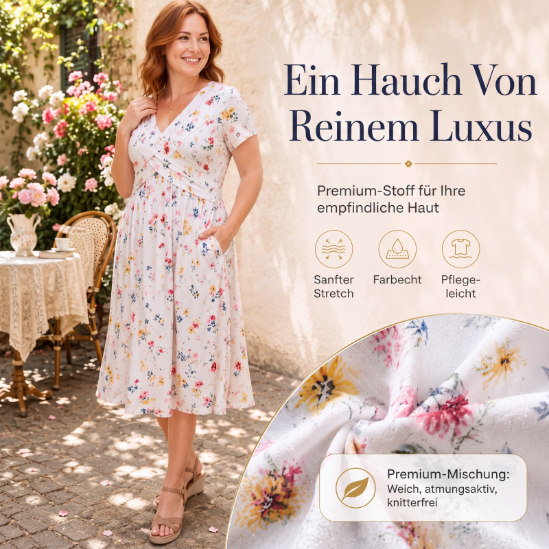 🌸🔥50% RABATT!🔥🔥Blumiges V-Ausschnitt-Kleid mit Taillendrehung – elegant und lässig für jeden Anlass-8