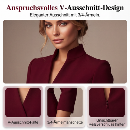 Neue Kollektion🔥Elegantes figurbetontes Kleid mit Stehkragen und V-Ausschnitt-4