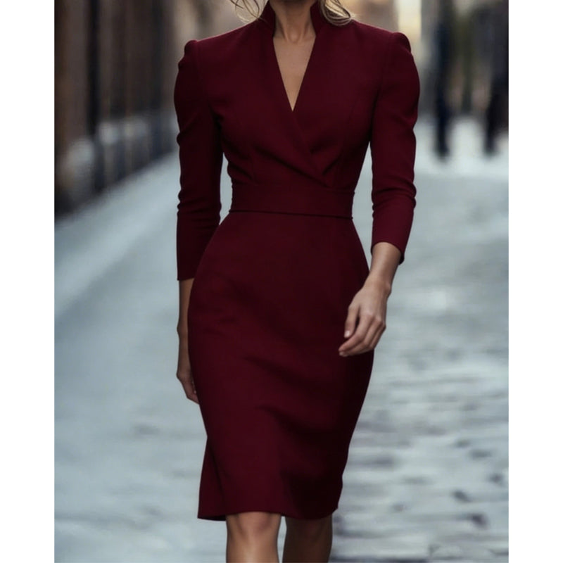 Neue Kollektion🔥Elegantes figurbetontes Kleid mit Stehkragen und V-Ausschnitt-10