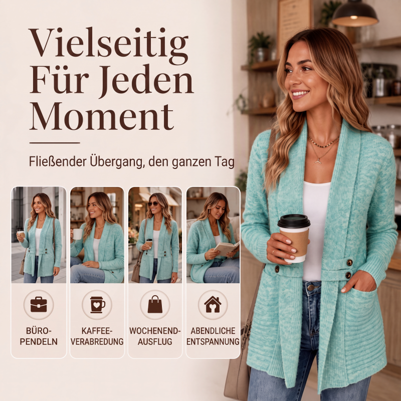 Damen lässiger zweireihiger Strickcardigan-4