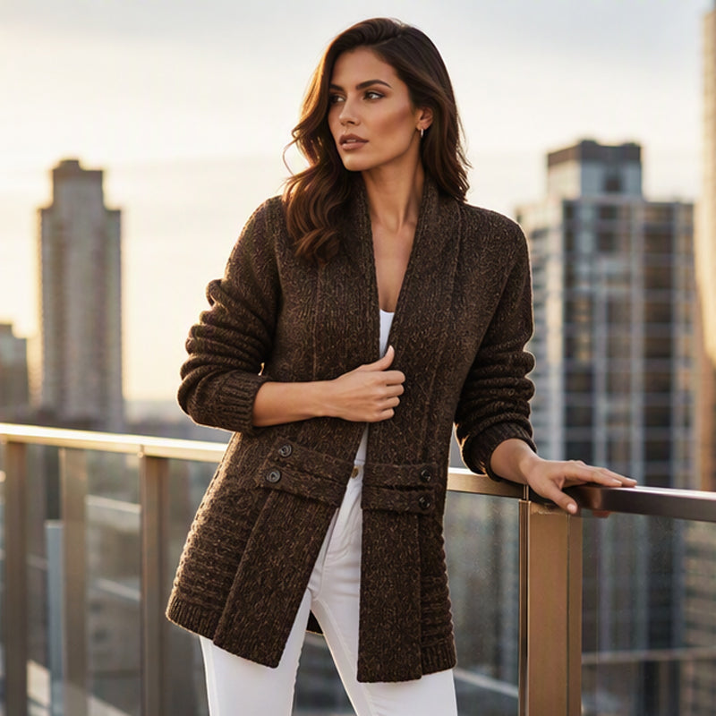 Damen lässiger zweireihiger Strickcardigan-7