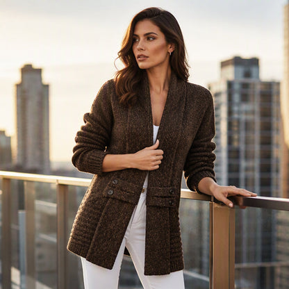 Damen lässiger zweireihiger Strickcardigan-7