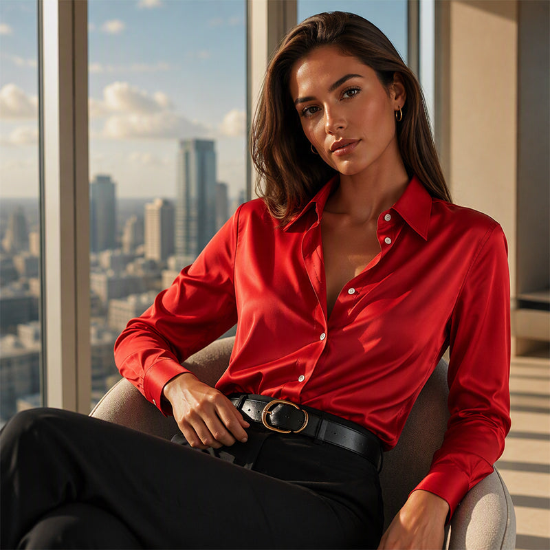 Vielseitiges, seidenweiches Satin-Langarmhemd für Damen-7