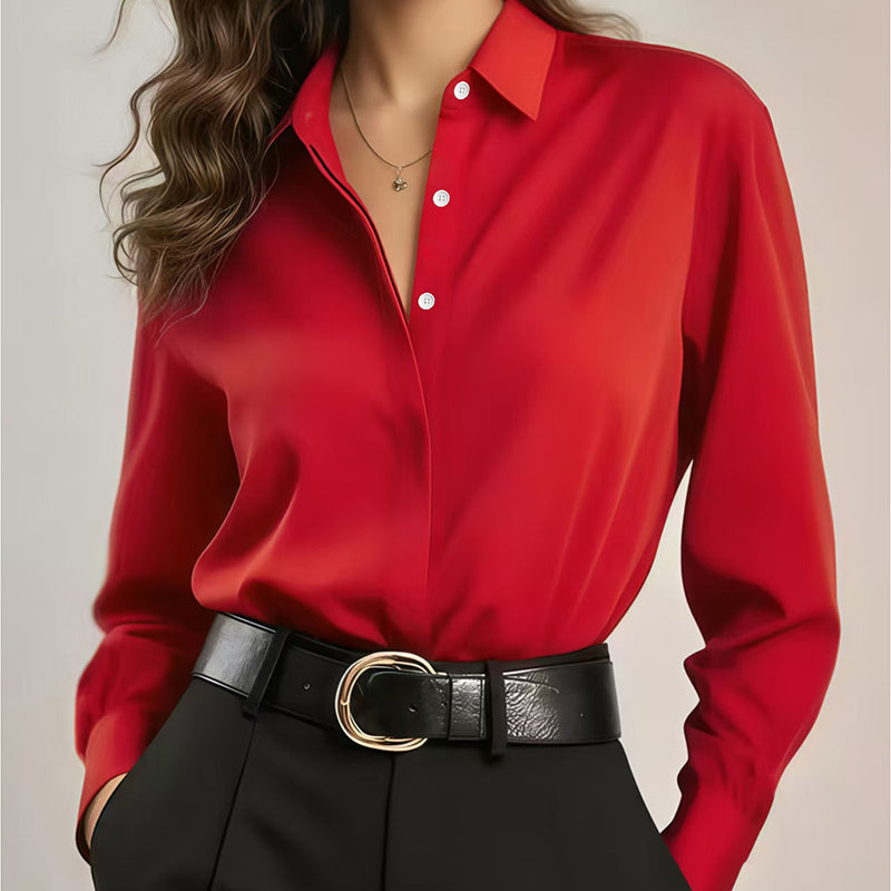 Vielseitiges, seidenweiches Satin-Langarmhemd für Damen-15